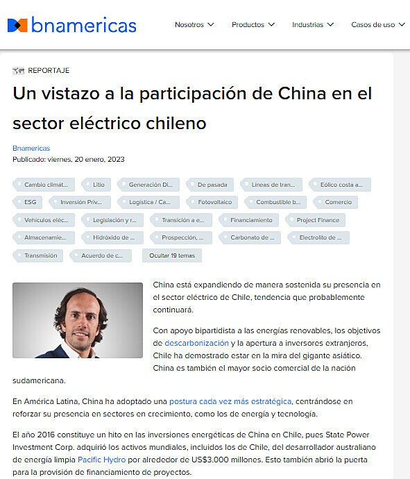 Un vistazo a la participacin de China en el sector elctrico chileno